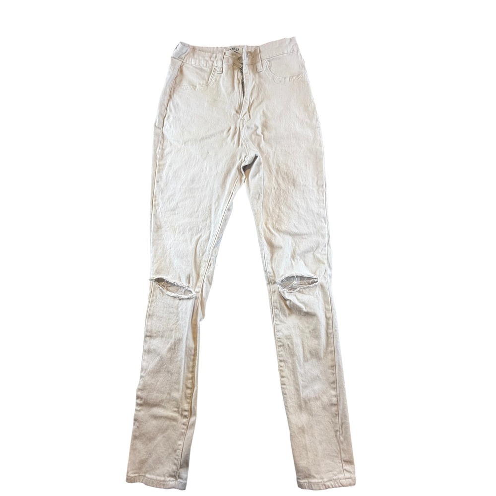 AP Blue by Aphrodite High Waisted Distressed Skinny Jeans Cream Size 11 AP4370W
